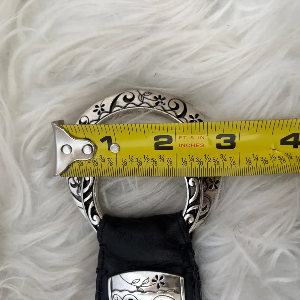 Brighton Black Leather Suede Wide Waist Belt Silver Etched Buckle B30993 Size M